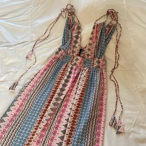 Tassel Strap Print Maxi Dress